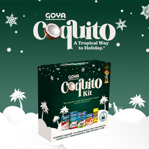 GOYA® Coquito Kit with holiday theme background