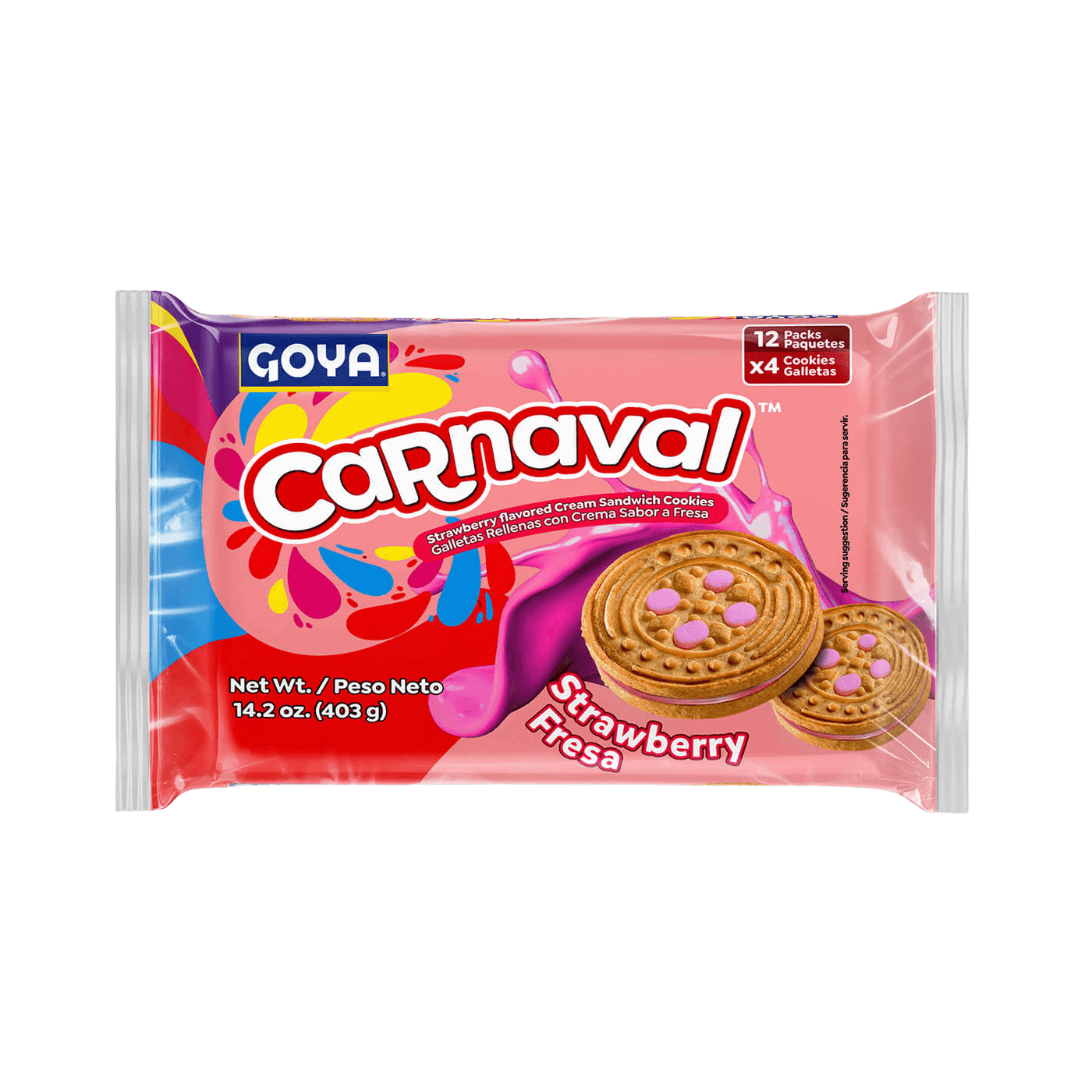Goya Carnaval Strawberry Cream Sandwich Cookies, 14.2 oz Bag